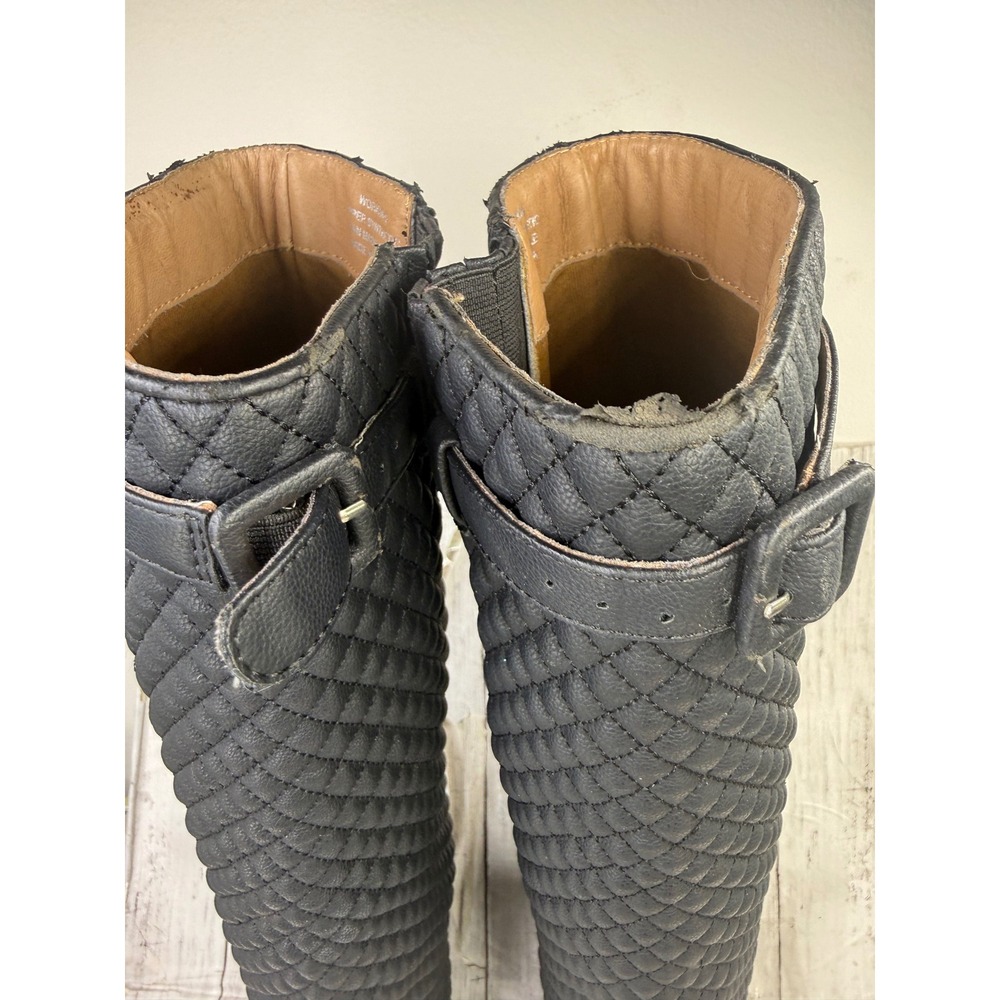 Jeffrey Campbell Workin-Q Black Quilted Wedge Over The Knee Gaiter Boots 7.5M